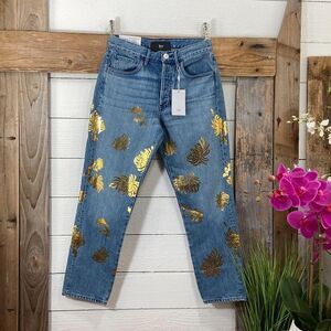 $325 3X1 N.Y.C. EVA W3 NWT Higher Ground Crop Gold Floral High Rise Relaxed Fit